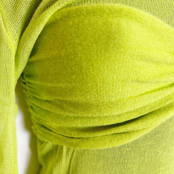 Meladyn OTS Ruched Sheer Y2K Long Sleeve Top Size Large Neon Green - Picture 6 of 9